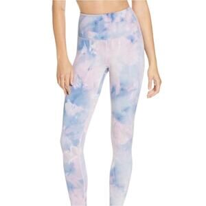 Cali Active Womens XL Watercolor Tie Dye High Waisted Cropped Leggings Blue Pink